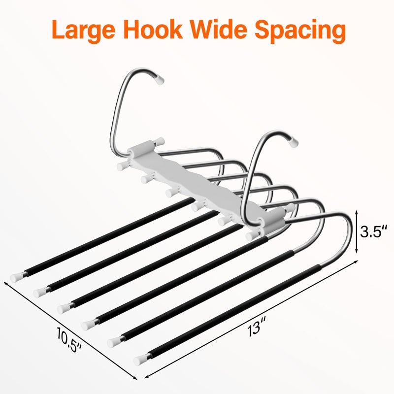 Fayleeko Upgraded Collapsible Pants Hangers Space Saving, 6 Layers Clothes Rack, Stainless Steel Multifunctional Closet Organizer, Non Slip Metal Hangers for Pants Jeans Skirts Trousers (2 Pack) - Image 4