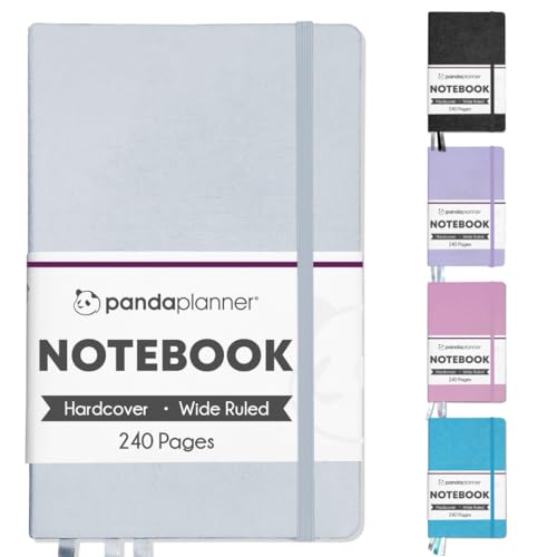 Panda Planner 2025-2026 Wide Ruled Notebook for School - 5.75" x 8.25" Wide Ruled Paper - 240 Sheets,120 GSM Thick Paper - A5 Hardcover Faux Leather Notebook for To Do List, School, Home (Gray) - Image 1
