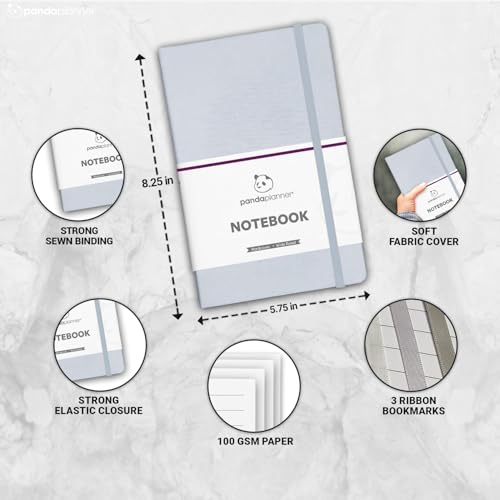 Panda Planner 2025-2026 Wide Ruled Notebook for School - 5.75" x 8.25" Wide Ruled Paper - 240 Sheets,120 GSM Thick Paper - A5 Hardcover Faux Leather Notebook for To Do List, School, Home (Gray) - Image 4