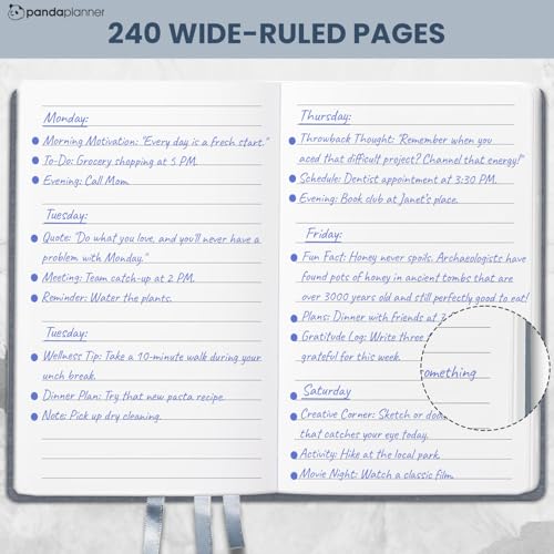 Panda Planner 2025-2026 Wide Ruled Notebook for School - 5.75" x 8.25" Wide Ruled Paper - 240 Sheets,120 GSM Thick Paper - A5 Hardcover Faux Leather Notebook for To Do List, School, Home (Gray) - Image 2