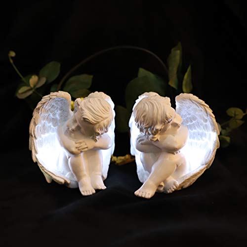 JUNIQUTE Sleepy Time Little Angel with Light Cupid Garden Statue Home Decor Cherub Statue Baby Sculpture Figurine Set of 2 - Image 4