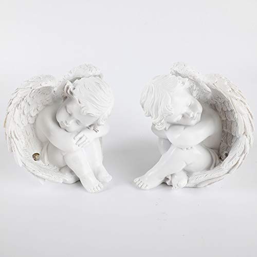 JUNIQUTE Sleepy Time Little Angel with Light Cupid Garden Statue Home Decor Cherub Statue Baby Sculpture Figurine Set of 2 - Image 2
