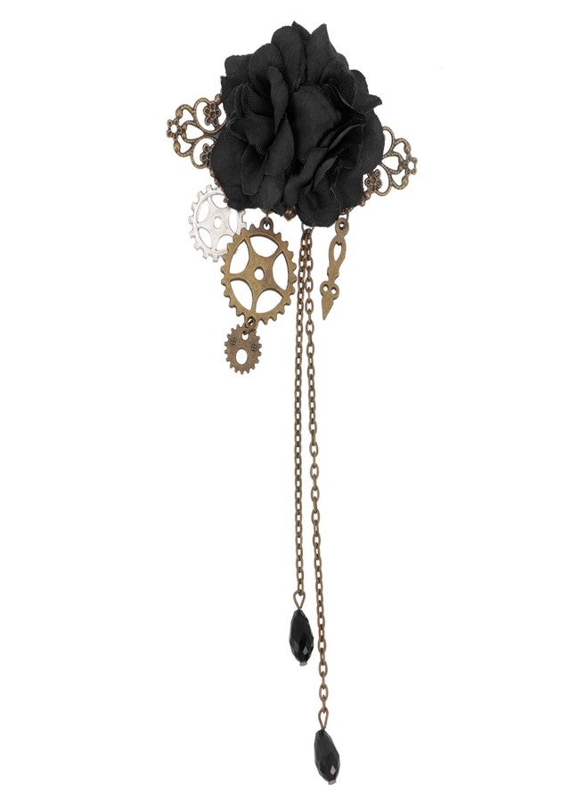 Beaupretty Steampunk Hair Clips with Tassels Chain Rose Flower Hair Clip Vintage Halloween Headdress Goth Gothic Hair Accessories for Women Girls Black - Image 1