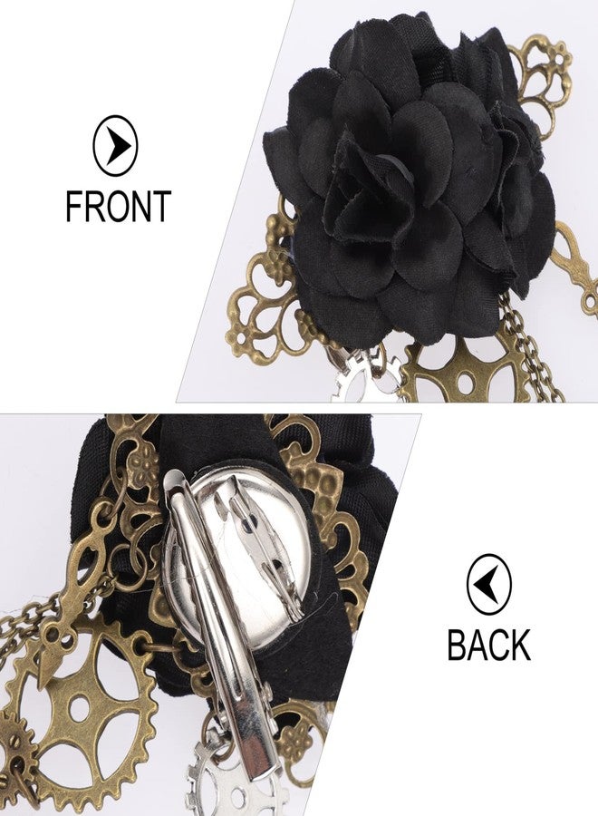 Beaupretty Steampunk Hair Clips with Tassels Chain Rose Flower Hair Clip Vintage Halloween Headdress Goth Gothic Hair Accessories for Women Girls Black - Image 3