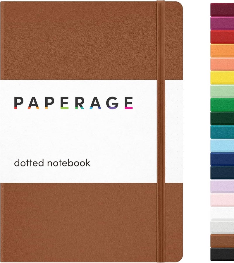 ببرج دفتر يوميات PAPERAGE منقط، (كونياك)، 160 صفحة، مقاس متوسط 5.6 بوصة × 8 بوصة - ورق سميك 100 جرام – دفتر يوميات بغلاف صلب للعمل، المدرسة وتدوين النقاط - Image 1