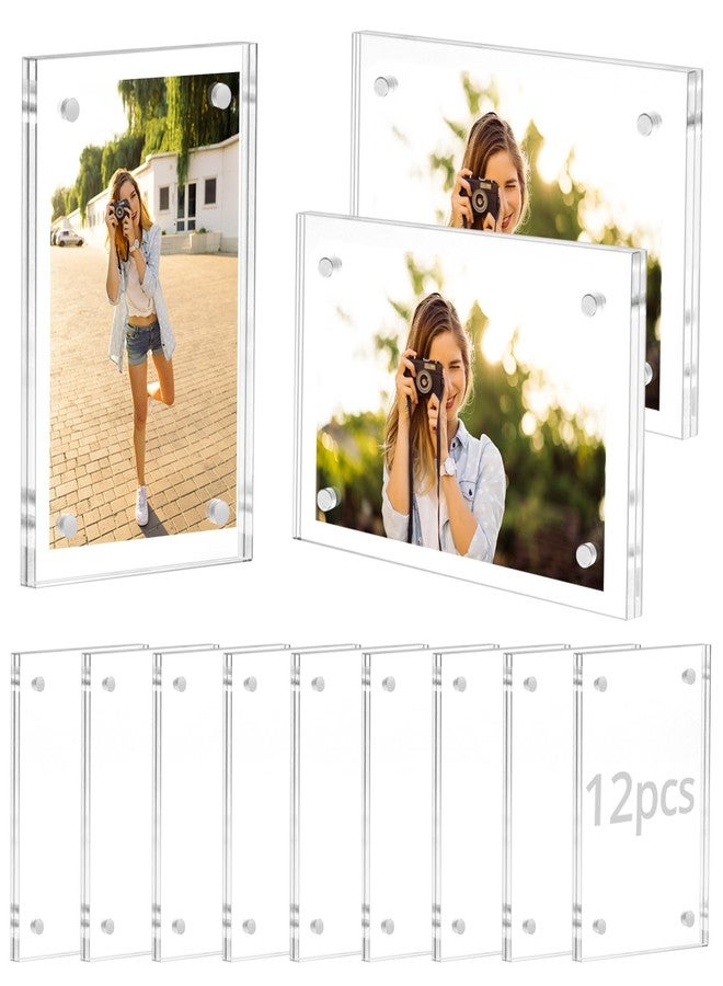 QWORK 12 Packs Acrylic Fridge Magnetic Picture Frames - 2.36 x 3.54 Inch Clear Transparency Reusable Display Picture Fram - Image 1