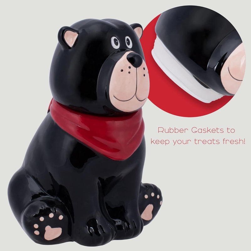 100 North Black Bear Handkerchief 10 x 7.9 Dolomite Ceramic Everyday Cookie & Candy Jar with Airtight Lid: Perfect for Kitchen Canisters, Pet Treat Containers & Decorative Storage - Image 4