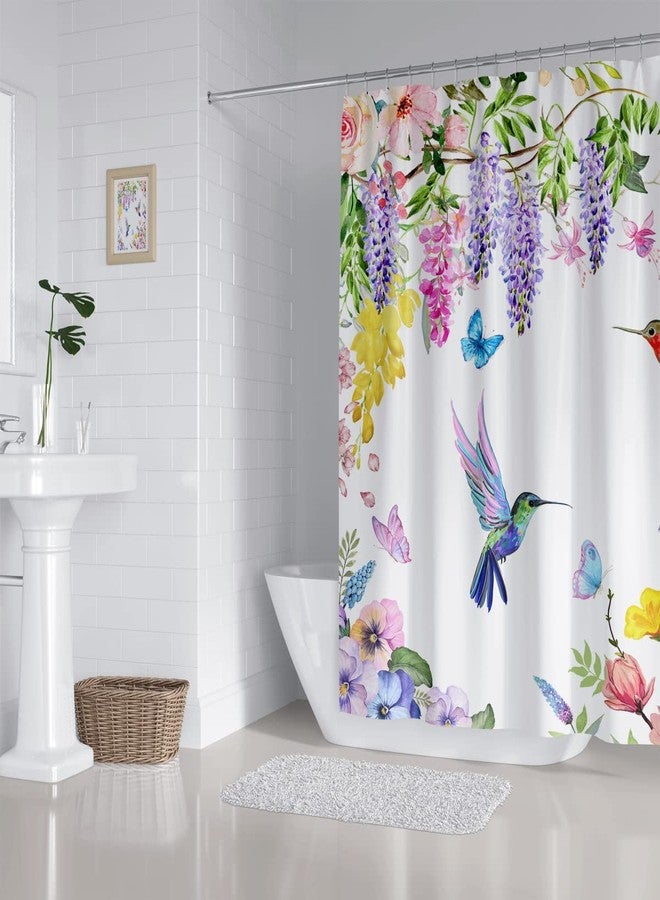 ZXMBF Watercolor Flower Hummingbird Shower Curtain Spring Bird Butterfly Floral Plant Nature Modern Home Bathroom Bathtub Decor Waterproof Fabric 72Lx72W Inch with 12PCS Hooks - Image 5