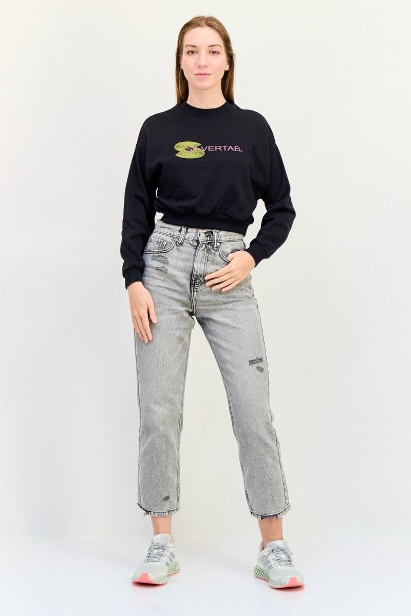Levi's Women Crew Neck Graphic Print Long Sleeve Sweatshirt, Black  - Image 4