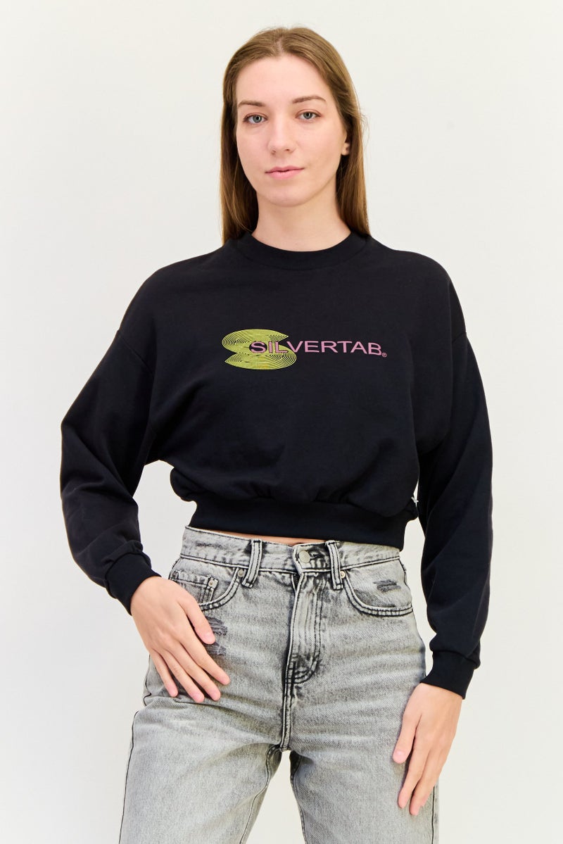Levi's Women Crew Neck Graphic Print Long Sleeve Sweatshirt, Black  - Image 1