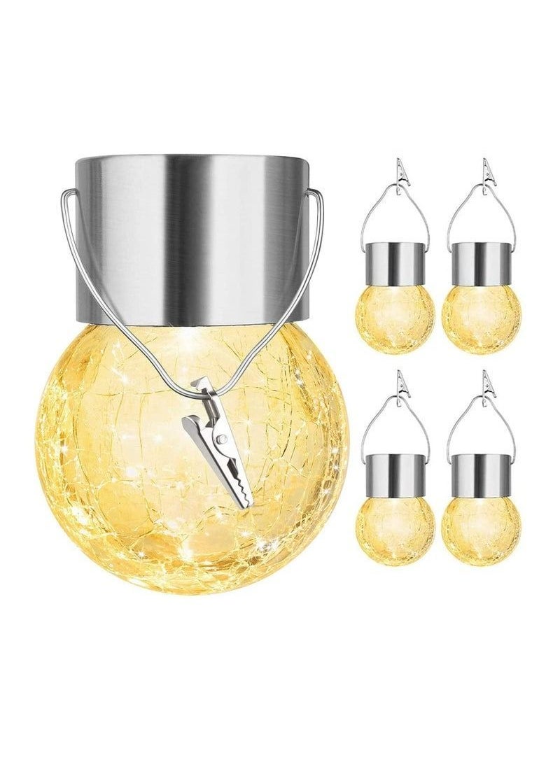 Y&D Outdoor Hanging Solar Light 4 Pack Cracked Glass Lights Waterproof LED Decorative Ball Garden Patio Umbrella Holiday Decoration  - Image 1