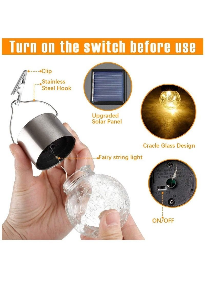 Y&D Outdoor Hanging Solar Light 4 Pack Cracked Glass Lights Waterproof LED Decorative Ball Garden Patio Umbrella Holiday Decoration  - Image 3