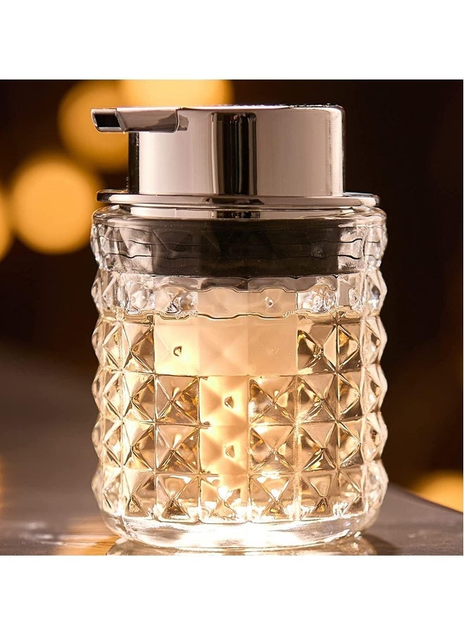 Glass Soap Dispenser with Rust Proof Pump, Clear Bathroom Soap and Lotion Dispenser, Refillable Hand Dish Soap Liquid Bottle, Modern Soap Pump Bottles for Bathroom Hotel Kitchen Office (1Pcs)