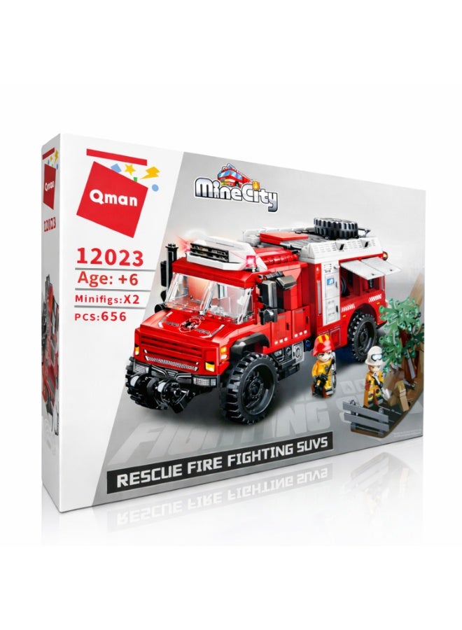 Qman MineCity Rescue Fire Fighting SUV Building Set – 656 Pieces with 2 Minifigures | Realistic Fire Truck Construction Toy for Kids 6+ - Image 5