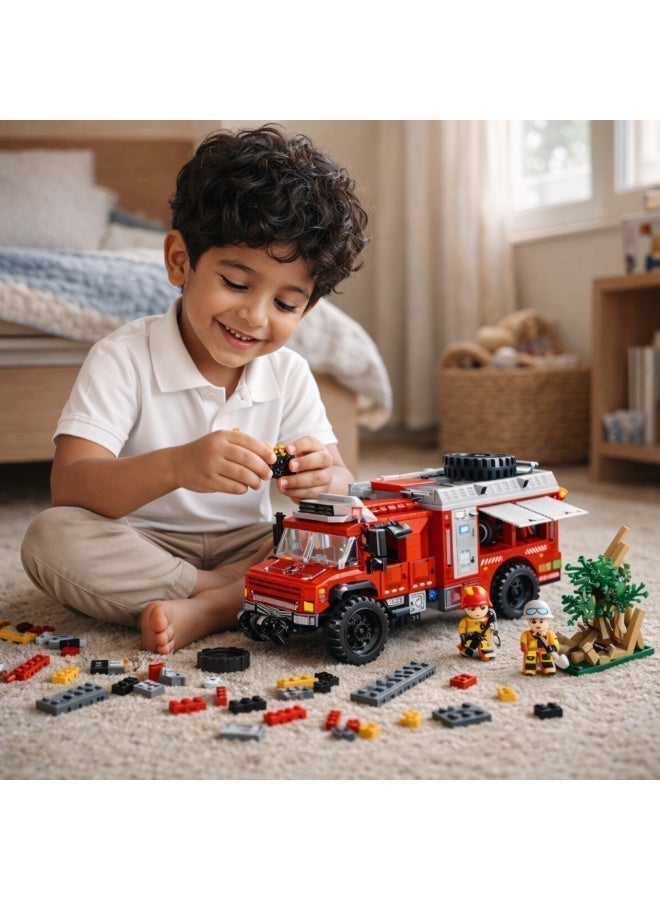 Qman MineCity Rescue Fire Fighting SUV Building Set – 656 Pieces with 2 Minifigures | Realistic Fire Truck Construction Toy for Kids 6+ - Image 4