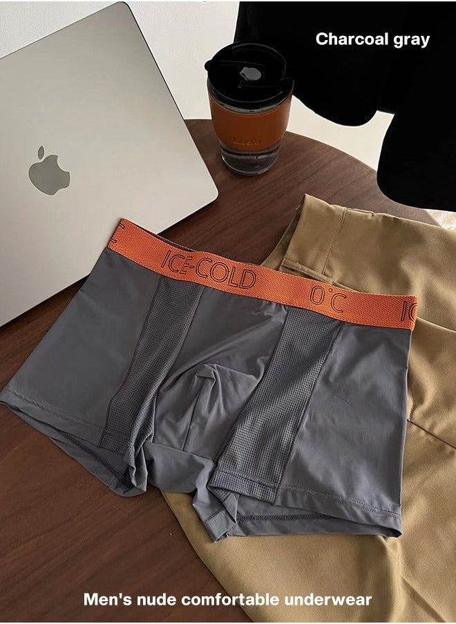 NIBEMINENT - 3-Piece Ice Silk Medium Waist Panties Breathable Quick-drying Men’s Teenager Boys Boxer Brief Antibacterial Underwear Set Blue+Black+Dark Grey - Image 1