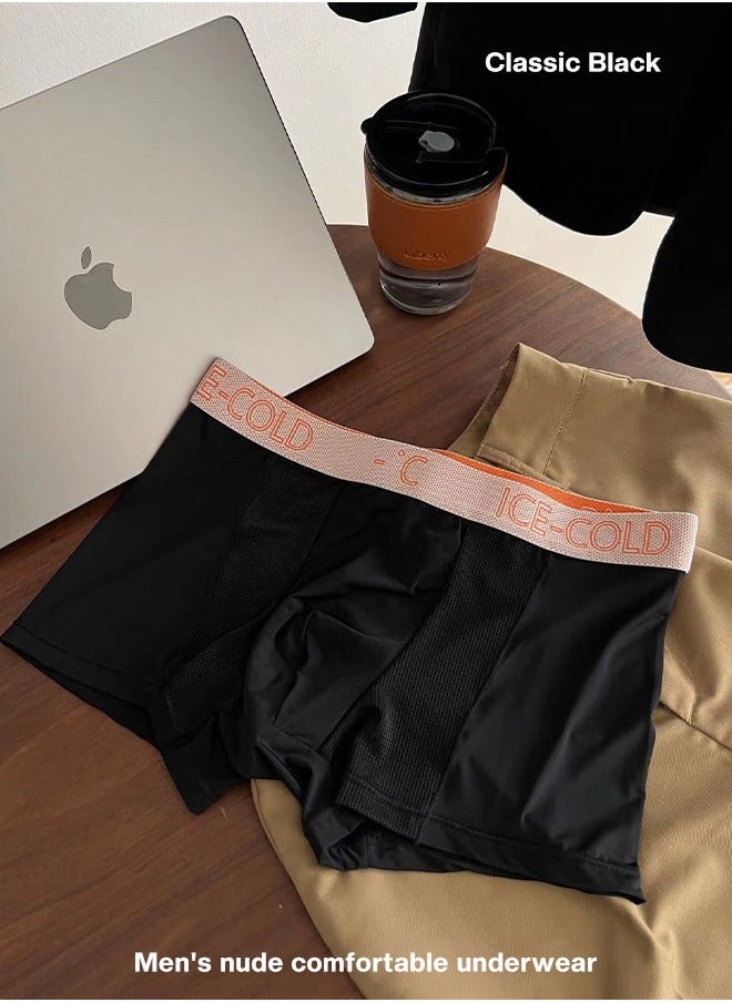 NIBEMINENT - 3-Piece Ice Silk Medium Waist Panties Breathable Quick-drying Men’s Teenager Boys Boxer Brief Antibacterial Underwear Set Blue+Black+Dark Grey - Image 1