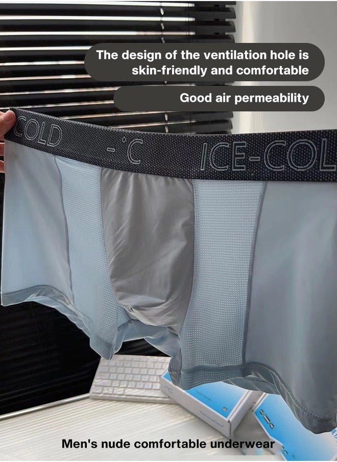 NIBEMINENT - 3-Piece Ice Silk Medium Waist Panties Breathable Quick-drying Men’s Teenager Boys Boxer Brief Antibacterial Underwear Set Blue+Black+Dark Grey - Image 1