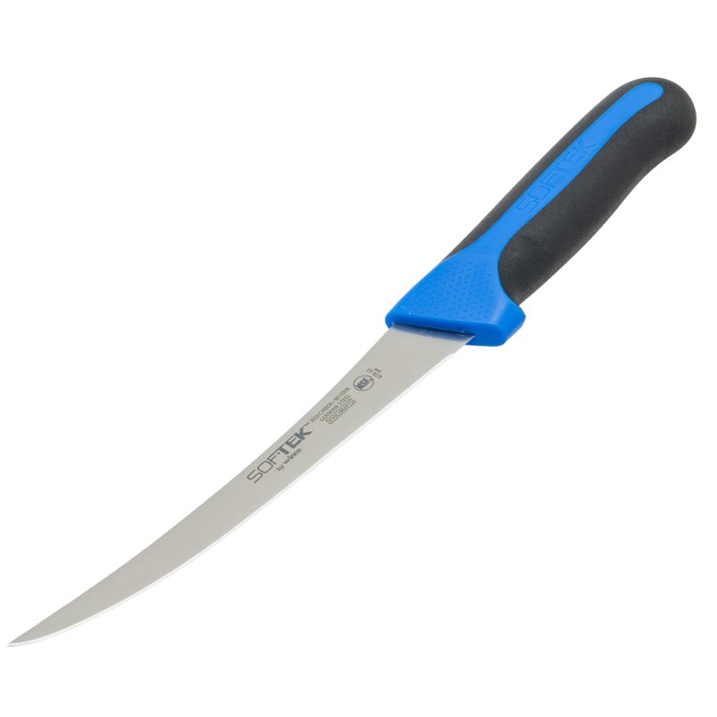 Winco Sof-Tek, 6" Boning Knife, Curved, Soft Grip Handle,Silver/Black/Blue - Image 3
