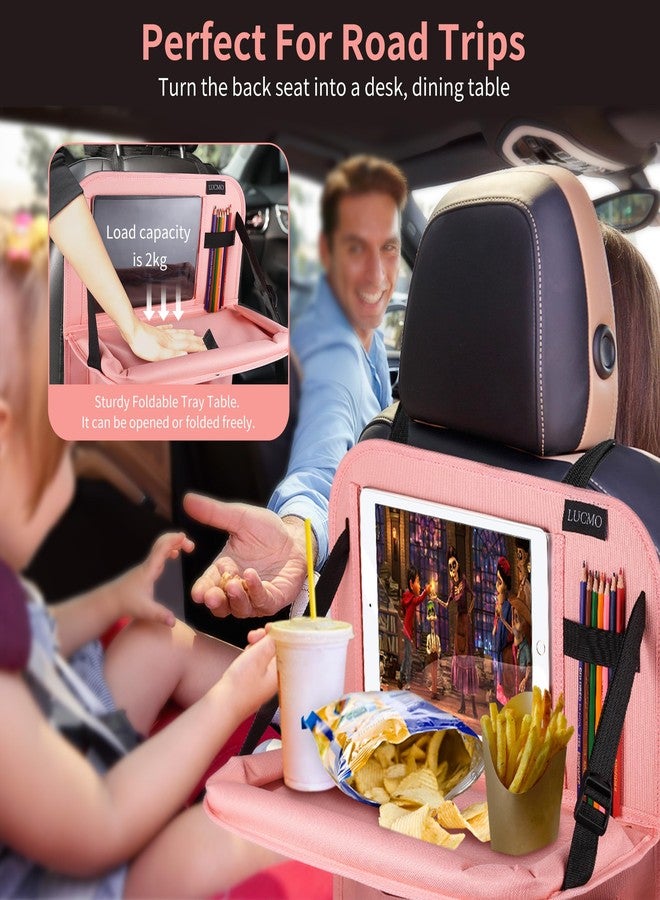 LUCMO Car Backseat Organizer with Tablet Holder,6 Storage Pockets Car Storage Organizer with Foldable Food Tray,Seat Protectors Kick Mats Travel Accessories-Pink - Image 5