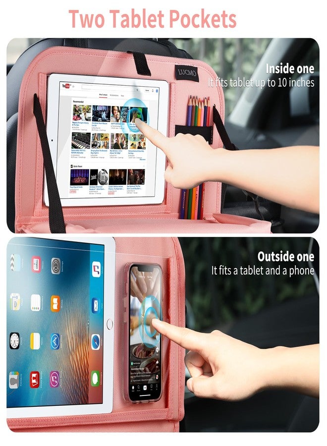 LUCMO Car Backseat Organizer with Tablet Holder,6 Storage Pockets Car Storage Organizer with Foldable Food Tray,Seat Protectors Kick Mats Travel Accessories-Pink - Image 3