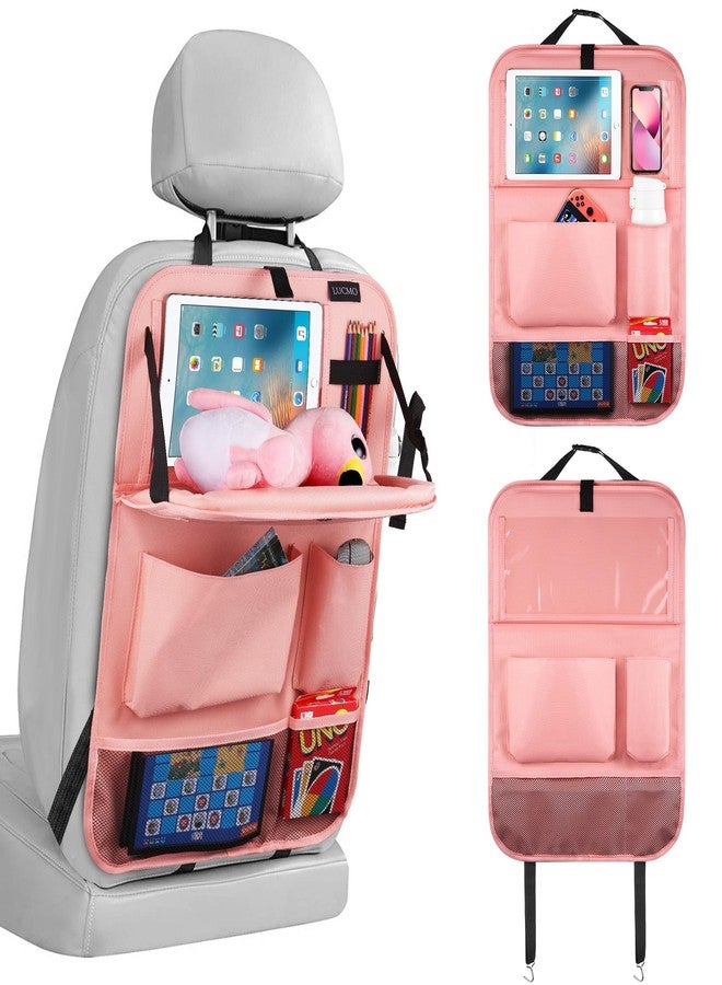 LUCMO Car Backseat Organizer with Tablet Holder,6 Storage Pockets Car Storage Organizer with Foldable Food Tray,Seat Protectors Kick Mats Travel Accessories-Pink - Image 1