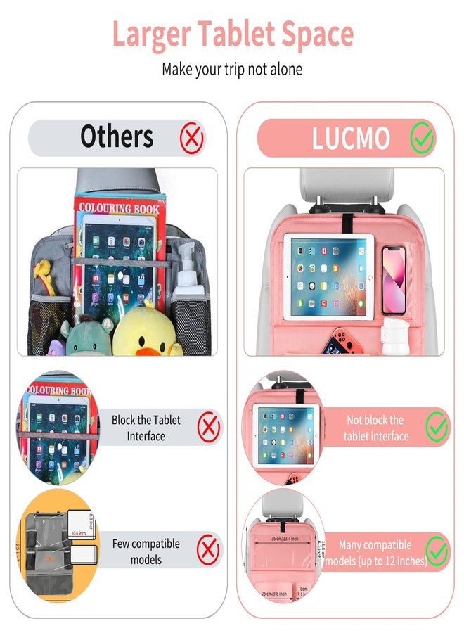 LUCMO Car Backseat Organizer with Tablet Holder,6 Storage Pockets Car Storage Organizer with Foldable Food Tray,Seat Protectors Kick Mats Travel Accessories-Pink - Image 4