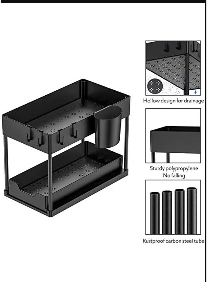 1 Pack Under Sink Organizers and Storage Pull Out Sliding Drawer, 2 Tier Multi-purpose Kitchen Under the Sink Organizer Under Bathroom Sink Shelf Storage Rack for Countertop Laundry -Black - Image 5