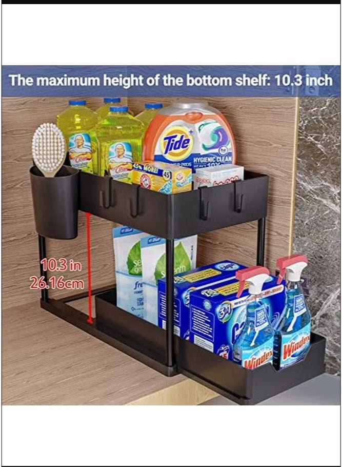 1 Pack Under Sink Organizers and Storage Pull Out Sliding Drawer, 2 Tier Multi-purpose Kitchen Under the Sink Organizer Under Bathroom Sink Shelf Storage Rack for Countertop Laundry -Black - Image 3