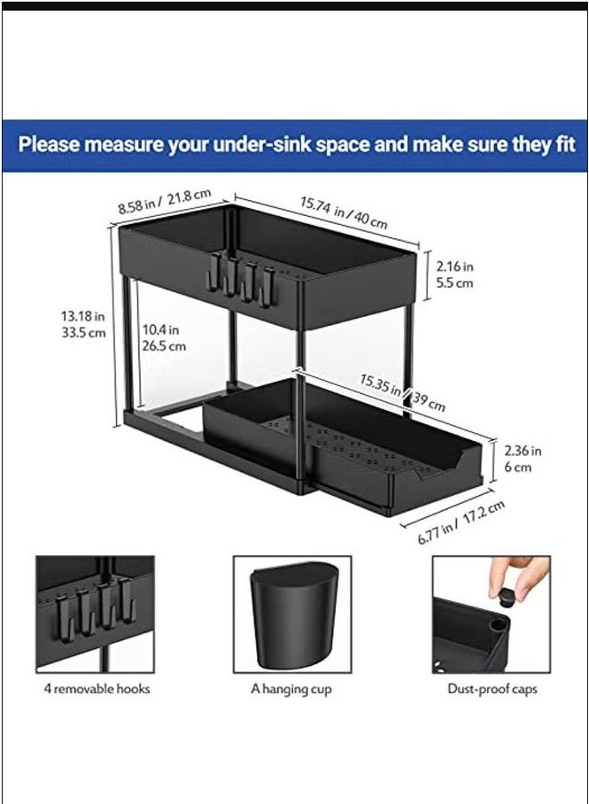 1 Pack Under Sink Organizers and Storage Pull Out Sliding Drawer, 2 Tier Multi-purpose Kitchen Under the Sink Organizer Under Bathroom Sink Shelf Storage Rack for Countertop Laundry -Black - Image 4
