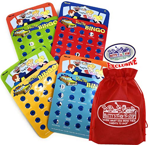 Toysmith Road Trip Bingo Cards Red Blue Green Orange Gift Set Travel Bundle with Bonus Mattys Toy Stop Storage Bag 4 Pack - Image 5