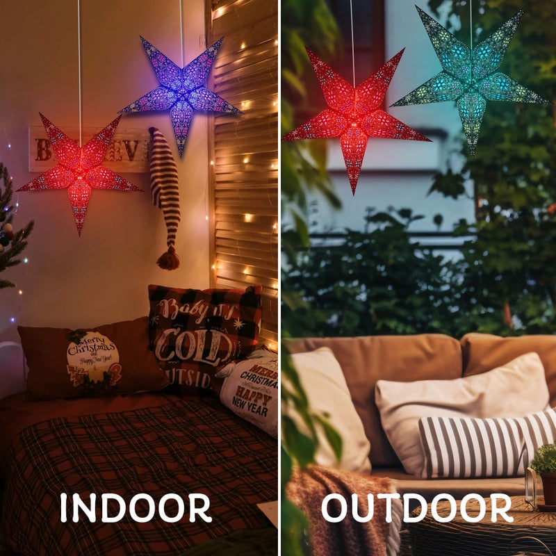 GalaxyArts Paper Star Lantern, 24 Inch Chakra Blue 3D Light-Up Hanging Lamp, Handcrafted Hollow Out Star Decoration for Christmas, Weddings, Holidays, Birthday, Parties, Indoor Outdoor Home DÃ©cor - Image 5
