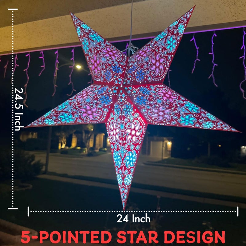 GalaxyArts Paper Star Lantern, 24 Inch Chakra Blue 3D Light-Up Hanging Lamp, Handcrafted Hollow Out Star Decoration for Christmas, Weddings, Holidays, Birthday, Parties, Indoor Outdoor Home DÃ©cor - Image 2