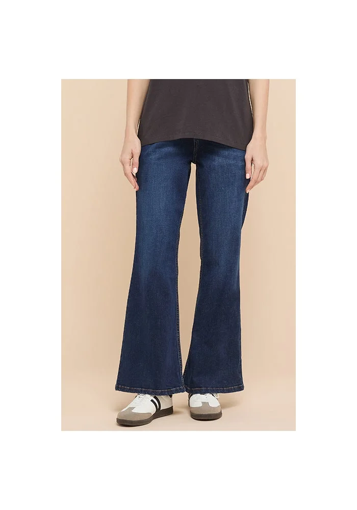 Washed Flared Jeans with Button Closure
