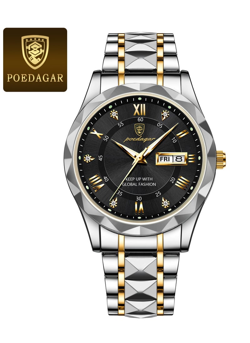 POEDAGAR Watch for Men Stainless Steel Quartz Analog Water Resistant Watch 615SGBK  - Image 2