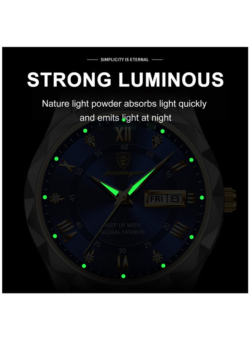 POEDAGAR Watch for Men Stainless Steel Quartz Analog Water Resistant Watch 615SGBK  - Image 4