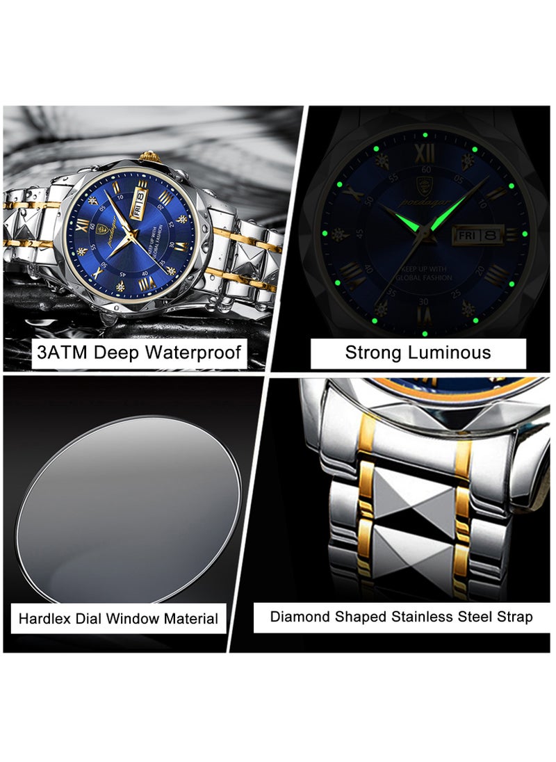 POEDAGAR Watch for Men Stainless Steel Quartz Analog Water Resistant Watch 615SGBK  - Image 3