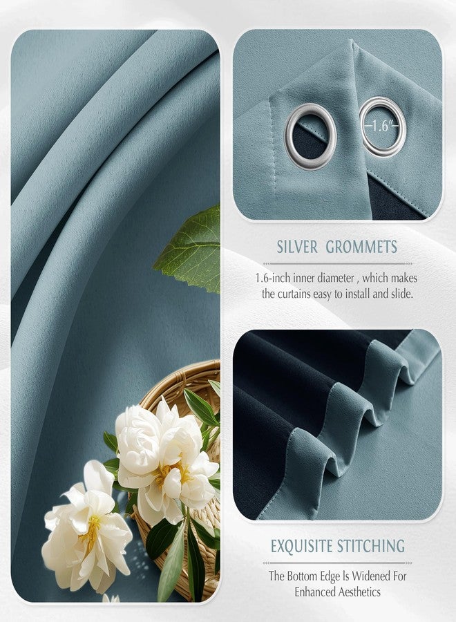 Beauoop Dusty Blue 100% Blackout Curtains 84 Inch Long 2 Panels for Bedroom Living Room Solid Room Darkening Thermal Insulated Soundproof Energy Saving Grommet Top Window Treatment Drapes,52x84 2 Set - Image 3
