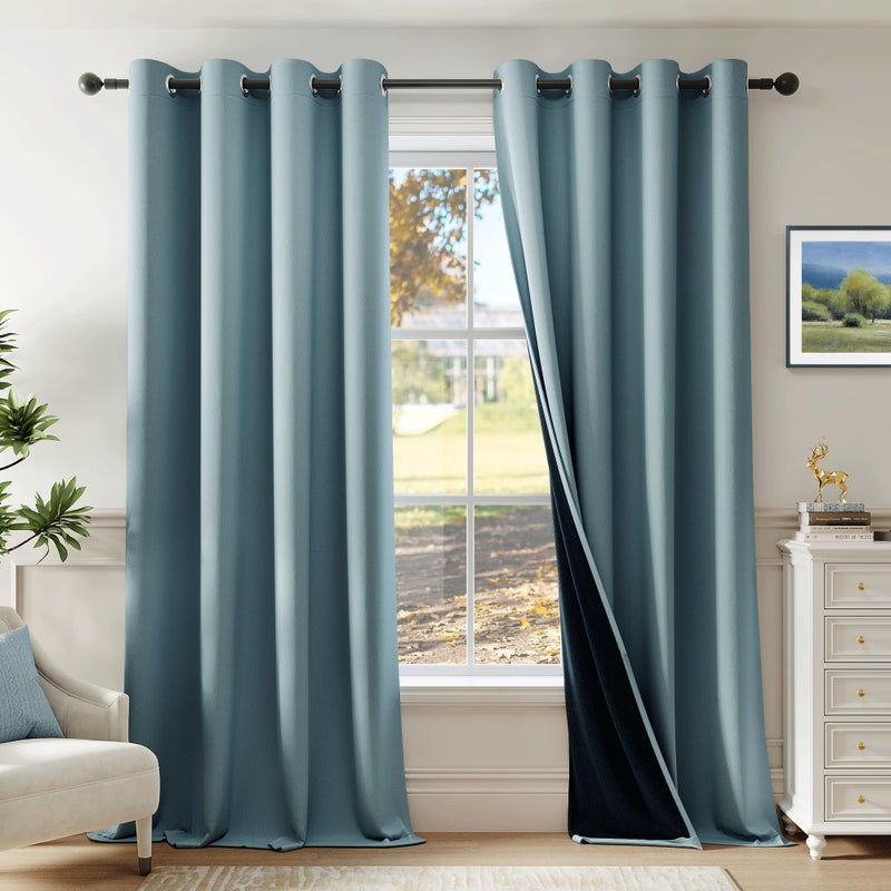Beauoop Dusty Blue 100% Blackout Curtains 84 Inch Long 2 Panels for Bedroom Living Room Solid Room Darkening Thermal Insulated Soundproof Energy Saving Grommet Top Window Treatment Drapes,52x84 2 Set - Image 1