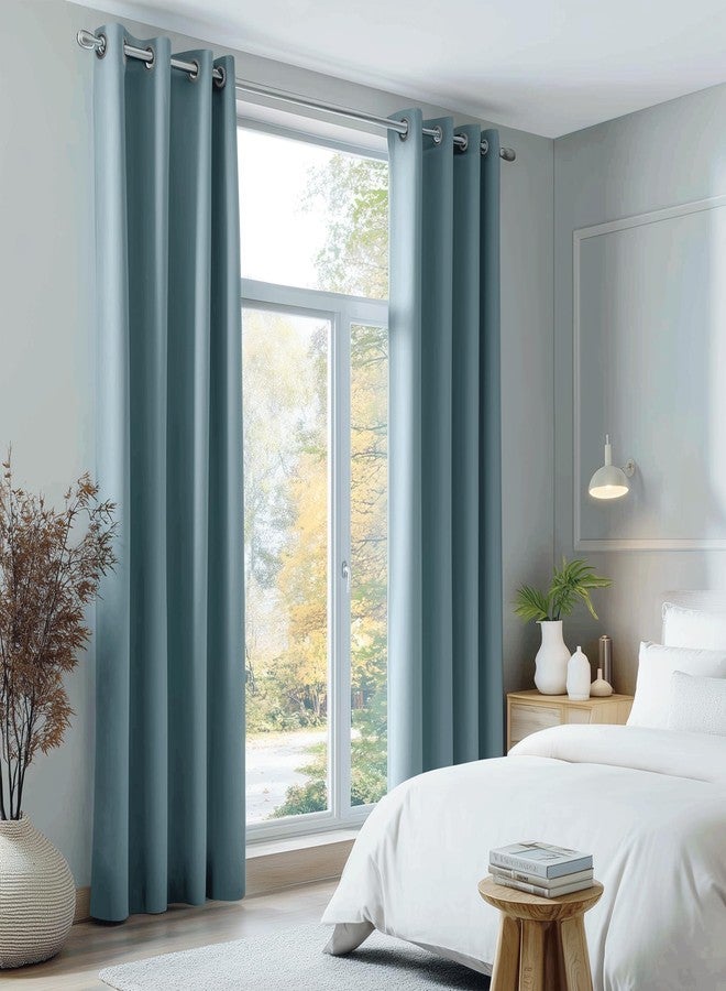 Beauoop Dusty Blue 100% Blackout Curtains 84 Inch Long 2 Panels for Bedroom Living Room Solid Room Darkening Thermal Insulated Soundproof Energy Saving Grommet Top Window Treatment Drapes,52x84 2 Set - Image 5