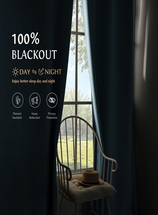 Beauoop Dusty Blue 100% Blackout Curtains 84 Inch Long 2 Panels for Bedroom Living Room Solid Room Darkening Thermal Insulated Soundproof Energy Saving Grommet Top Window Treatment Drapes,52x84 2 Set - Image 2