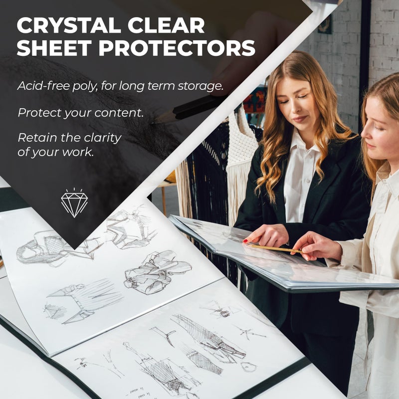 Dunwell 11x17 Art Portfolio Binder with Black Mounting Paper (Black), Large Portfolio Folder for Artwork Storage, 24 Clear Plastic Sleeves, Displays 48 Pages, Acid-Free 11 x 17 Presentation Book - Image 4