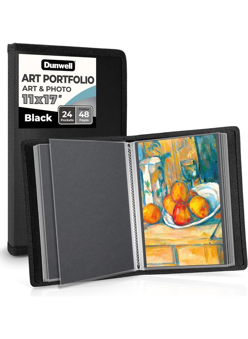 Dunwell 11x17 Art Portfolio Binder with Black Mounting Paper (Black), Large Portfolio Folder for Artwork Storage, 24 Clear Plastic Sleeves, Displays 48 Pages, Acid-Free 11 x 17 Presentation Book - Image 1