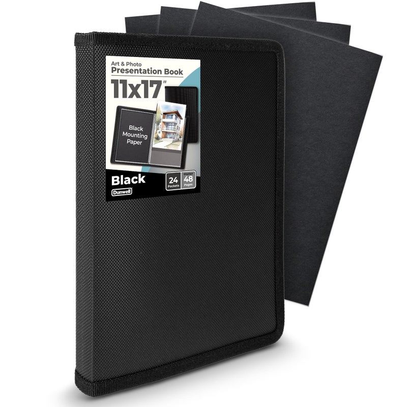 Dunwell 11x17 Art Portfolio Binder with Black Mounting Paper (Black), Large Portfolio Folder for Artwork Storage, 24 Clear Plastic Sleeves, Displays 48 Pages, Acid-Free 11 x 17 Presentation Book - Image 2