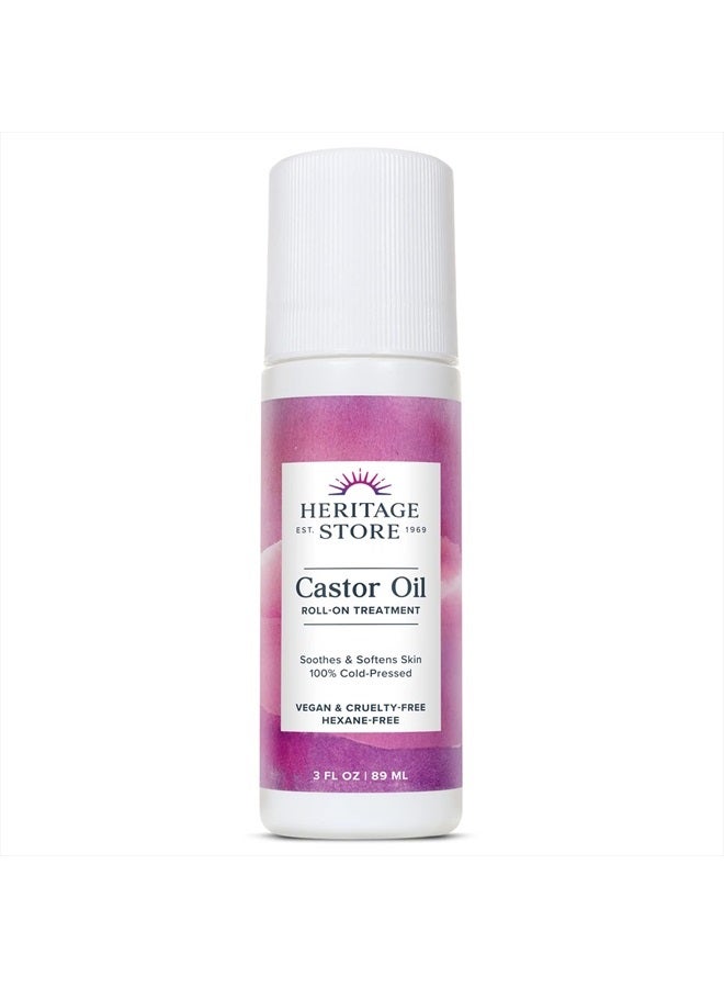 Heritage Store زيت الخروع من هيريتاج ستور رول أون، علاج مغذي، ترطيب عميق مستهدف للعناية بالبشرة، عبوات زيت الخروع المهدئة والمزيد، تطبيق سهل، معصور على البارد، خالي من الهكسان، نباتي، خالي من القسوة، 3 أونصات - Image 1