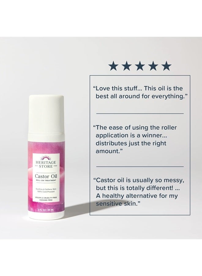 Heritage Store زيت الخروع من هيريتاج ستور رول أون، علاج مغذي، ترطيب عميق مستهدف للعناية بالبشرة، عبوات زيت الخروع المهدئة والمزيد، تطبيق سهل، معصور على البارد، خالي من الهكسان، نباتي، خالي من القسوة، 3 أونصات - Image 3