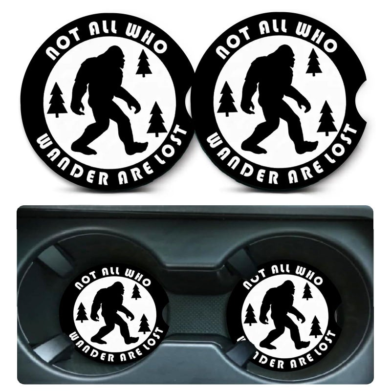 Ldntly Car Coasters for Cup Holders,2 Pack Bigfoot Car Cup Holder Coasters,2.75" Universal Size Anti Slip Rubber Mat,Automotive Cup Holder Decal Decor Big Foot Sasquatch Gifts for Men,Women,Dad,Grandpa - Image 1