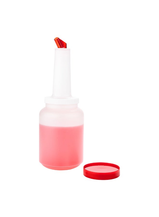 Restaurantware 2 qt Plastic Quick Pour Storage Container Bottle - with Red Spout and Lid - Bar Storage Bottle - 4 3/4" x 4 3/4" x 13 3/4" - 1ct Box - Bar Lux - Image 2