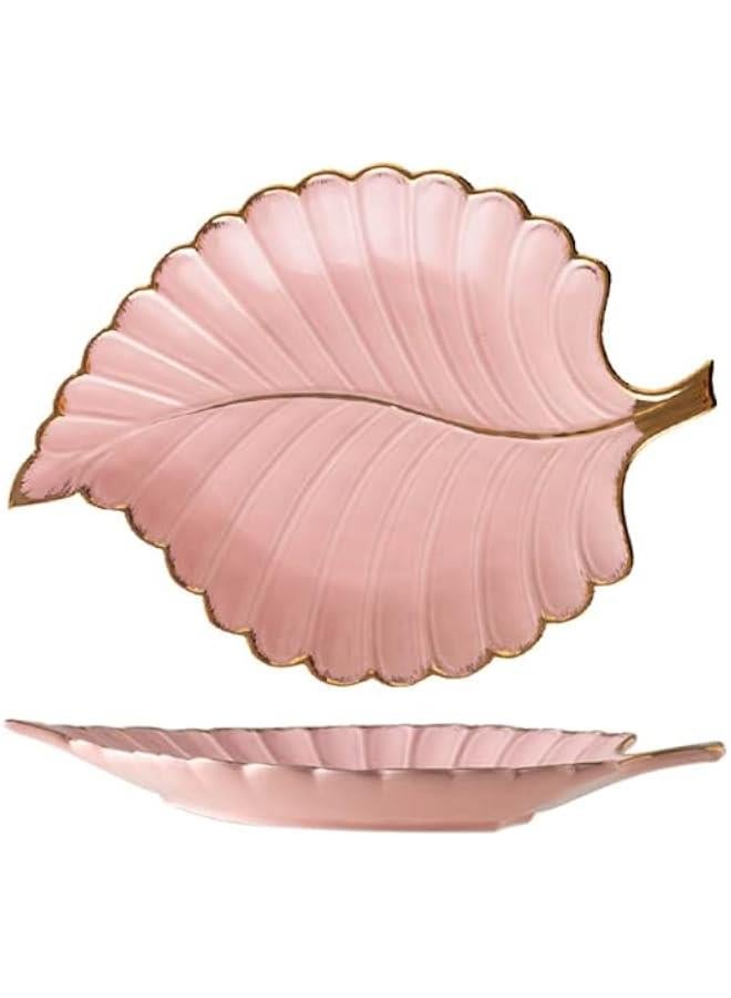 Jewelry Tray Ceramic Ring Holder Dish 10.6 x 7.9 Pink Key Bowl Birthday Gifts for Women Leaf Aesthetic Coffee Table Decor Cute Room Apartment Bathroom Dresser Decor Bridesmaid Wedding Gifts  - Image 1