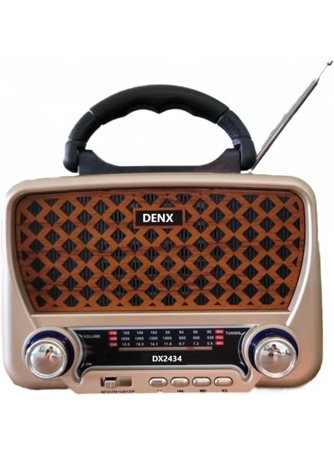 Denx Dinx HiFi Retro Bluetooth Radio, Portable AM ​​FM Radio with Flashlight, USB/TF Card/AUX, Handheld Wireless Speaker for Outdoor, Travel and Emergency, DX2434  - Image 3